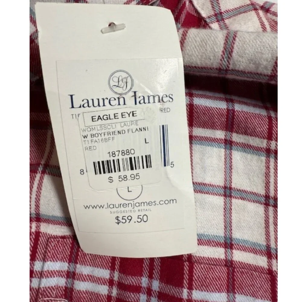 Lauren James Women’s Boyfriend Flannel Shirt Large Red Plaid NWT Large - Picture 4 of 7